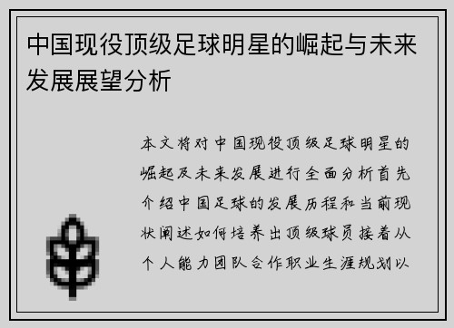 中国现役顶级足球明星的崛起与未来发展展望分析